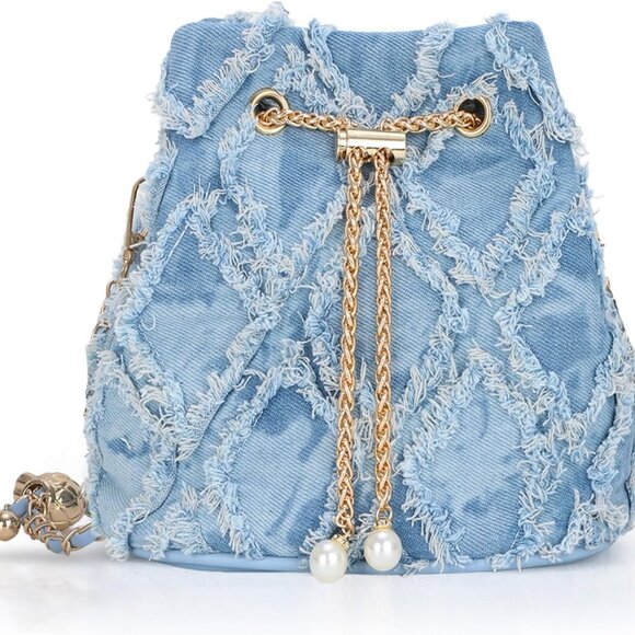 Fashionable Women's Jean Purse - Chic Bucket Design with Soft Polyester Lining - Picture 1 of 6